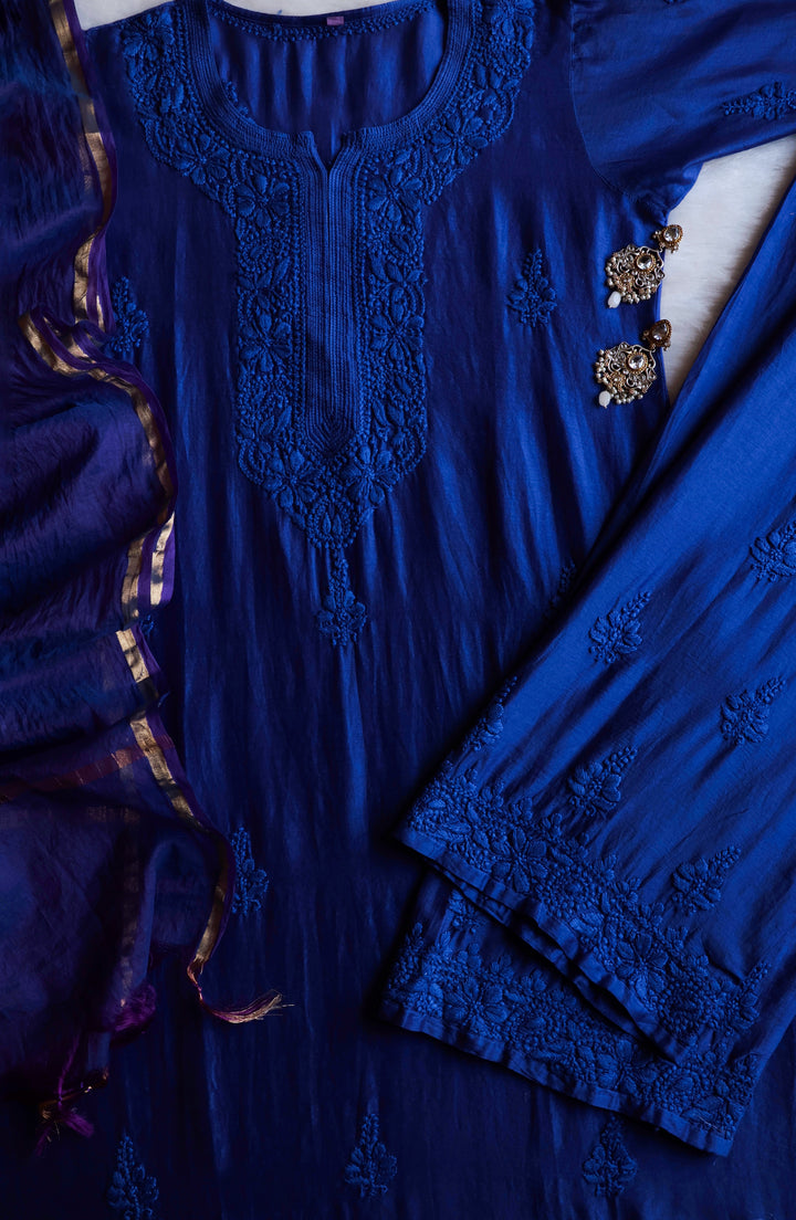 Zimra Luxe Royal Blue 3 Piece Pure Chanderi set