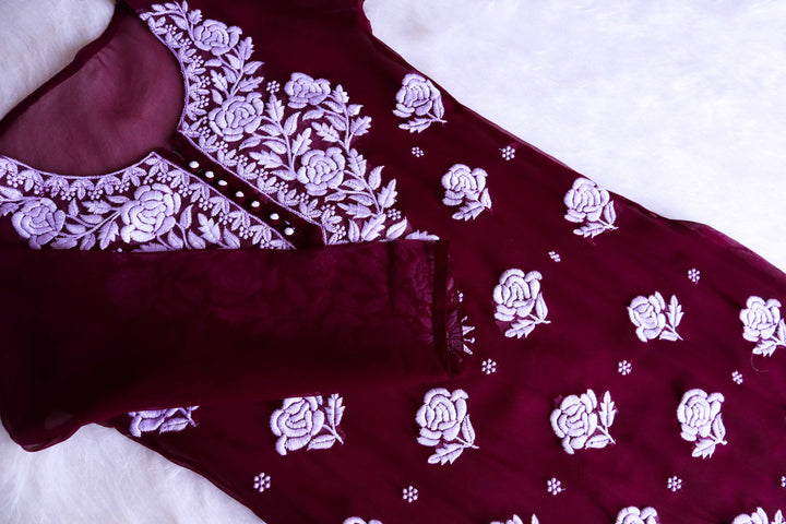 Daneen Plum Long Georgette Kurta