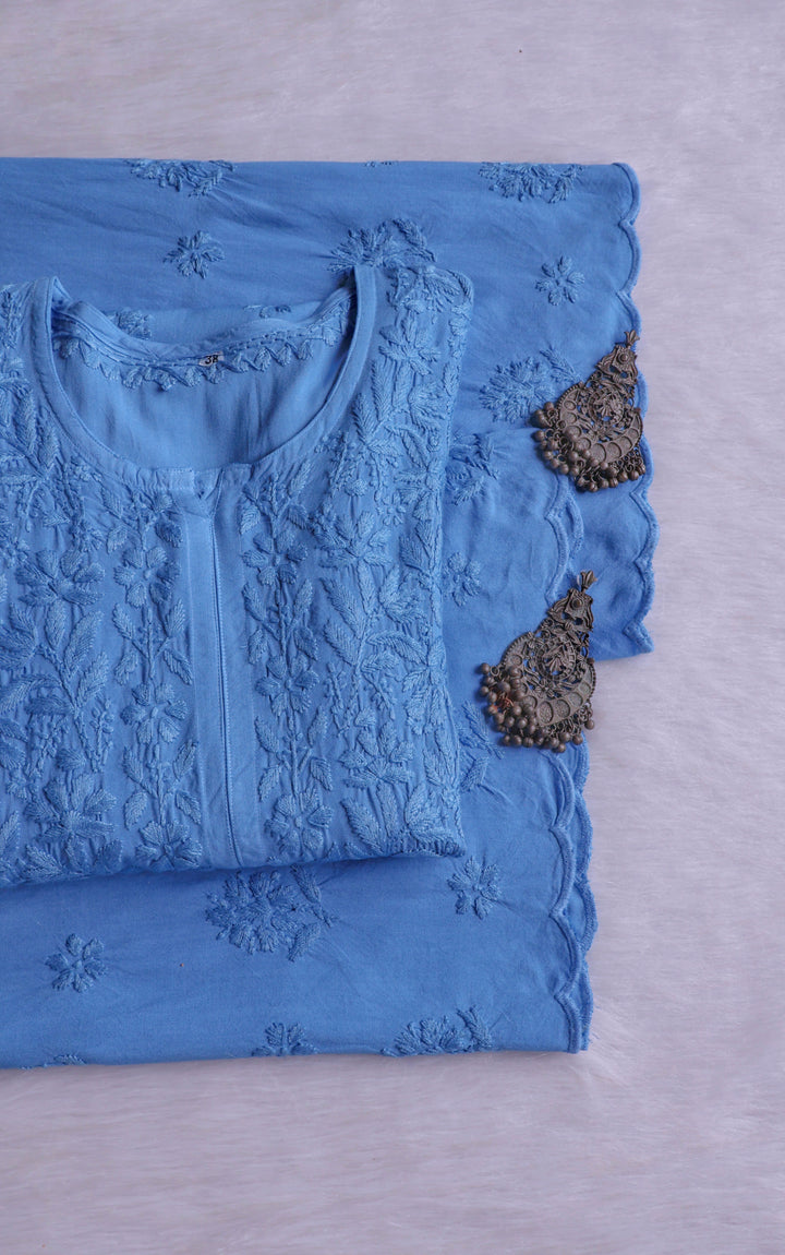 Alishba Ice Blue Scalloped Rayon set