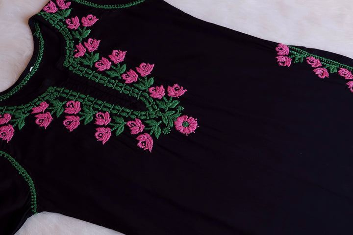 Gul-E-Jahaan Black & Baby Pink Rayon Kurta Set