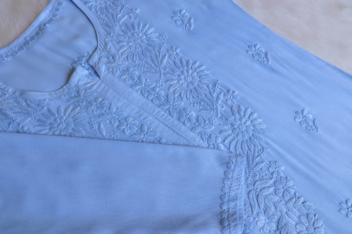 Mahnoor Ice Blue Ombre Long Rayon Kurta