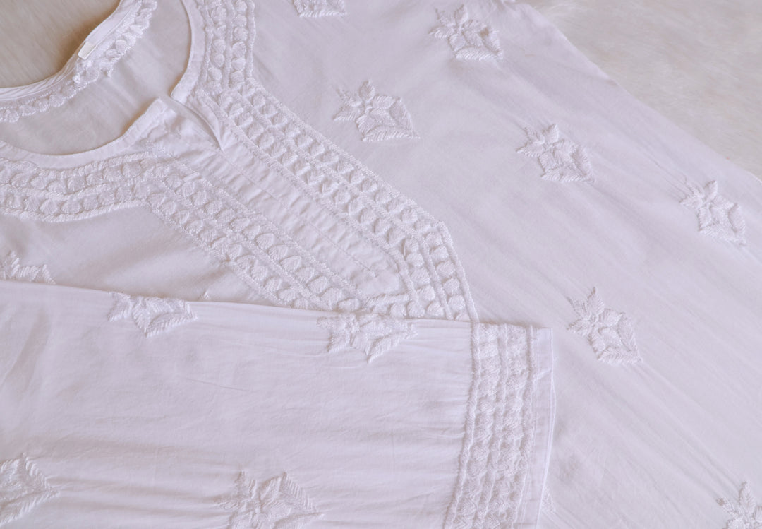 Saleha White Cotton Kurta