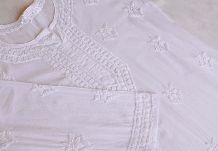 Saleha White Cotton Kurta
