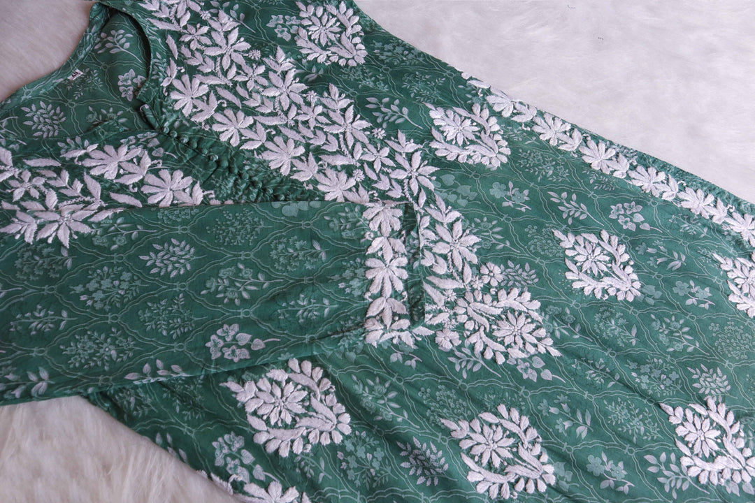 Abiha Sage Green Floral Luxe MulMul kurta