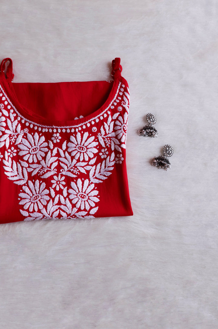 Farhaa Red Short Sleeveless Kurta