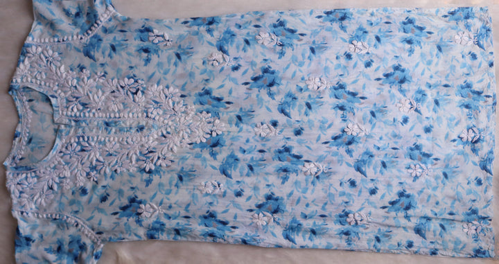Abhira Ice Blue Mulmul Long Kurta