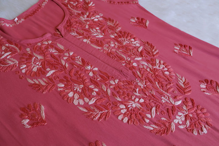Nuresa Mauve Pink Ombre Thread Long Rayon Kurta