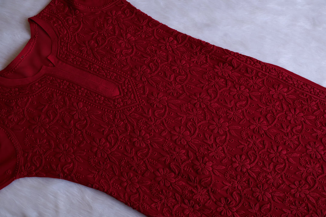 Alayna Maroon Jaal Viscose Georgette Kurta