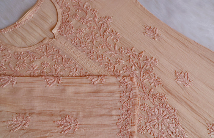 Naqsh Beige Pure Chanderi Mulmul Set