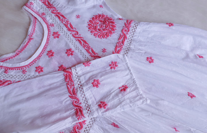 Nazakat White & Pink Cotton Peplum kurta