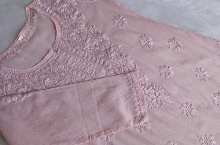 Nazakat Rose Beige Cotton short kurta