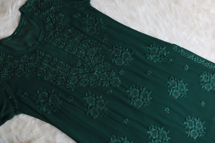 Hoor Emerald Green Viscose Georgette Kurta