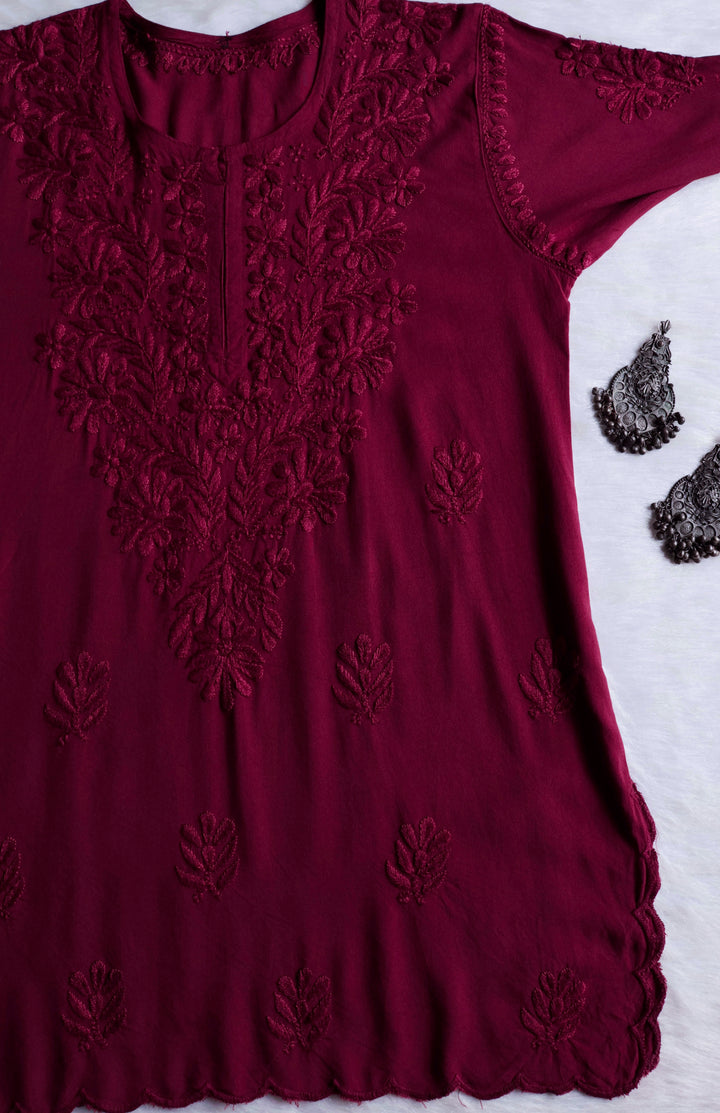 Gul Plum Scalloped Short Kurta