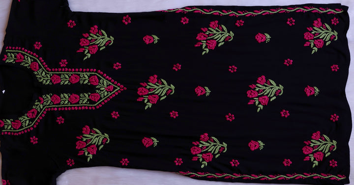 Sofiya Black & Deep Pink Long Rayon Kurta