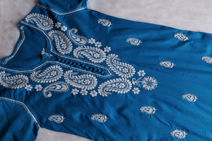 Royal Blue & White Cotton Kurta