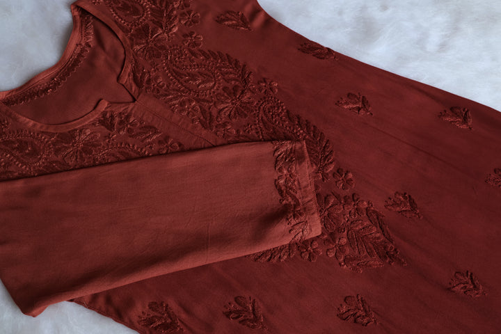 Zahrah Rose Brown Ombre Long Rayon Kurta