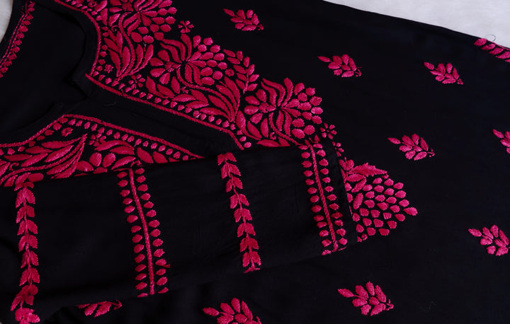 Noora Black & Deep Pink Long Rayon kurta