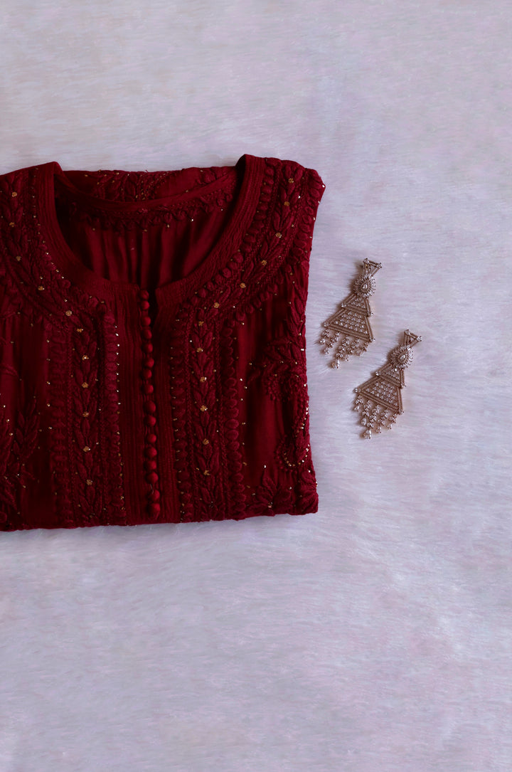 Iqra Maroon Pure Muslin Kurta