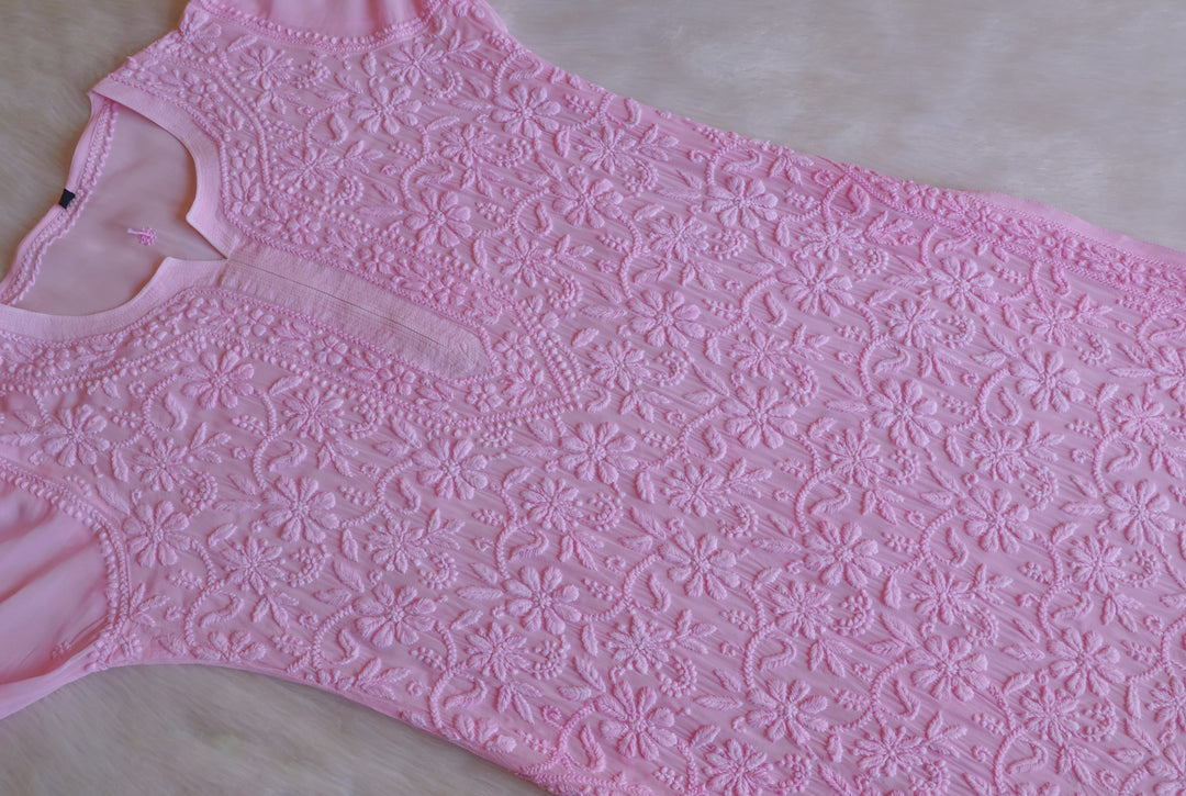 Alayna Baby Pink Jaal Viscose Georgette Kurta