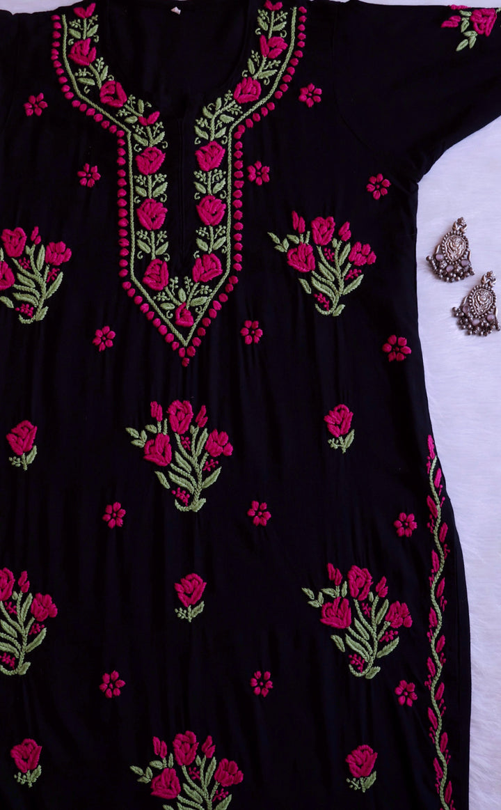 Sofiya Black & Deep Pink Long Rayon Kurta