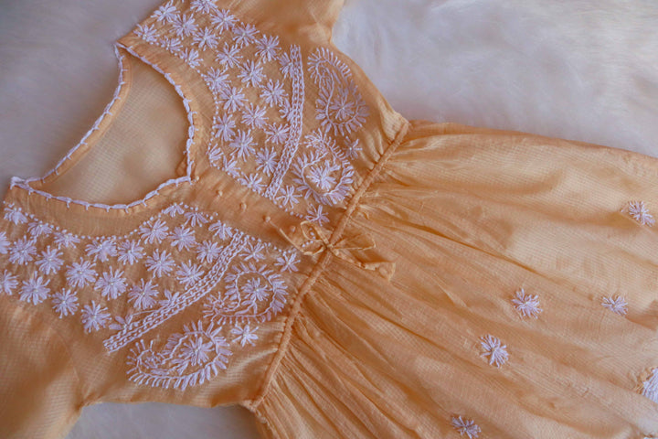 Daania Mustard & White Kota Pearl short Frock