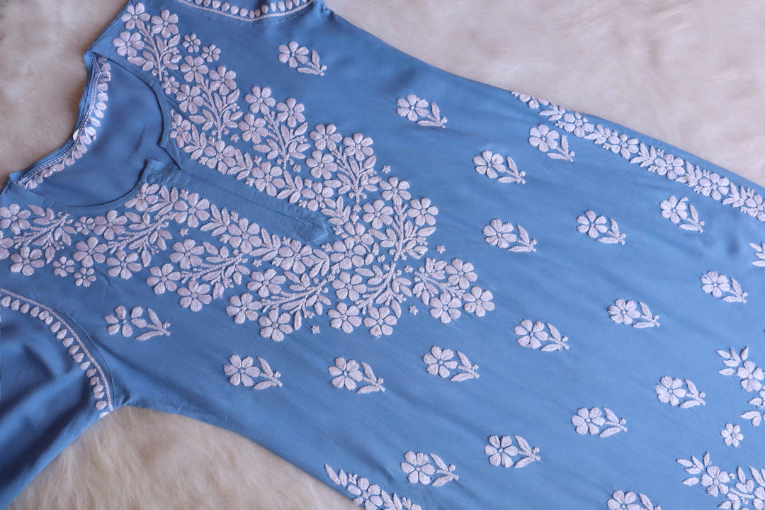 Amaara Ice Blue Rayon Kurta Pant set