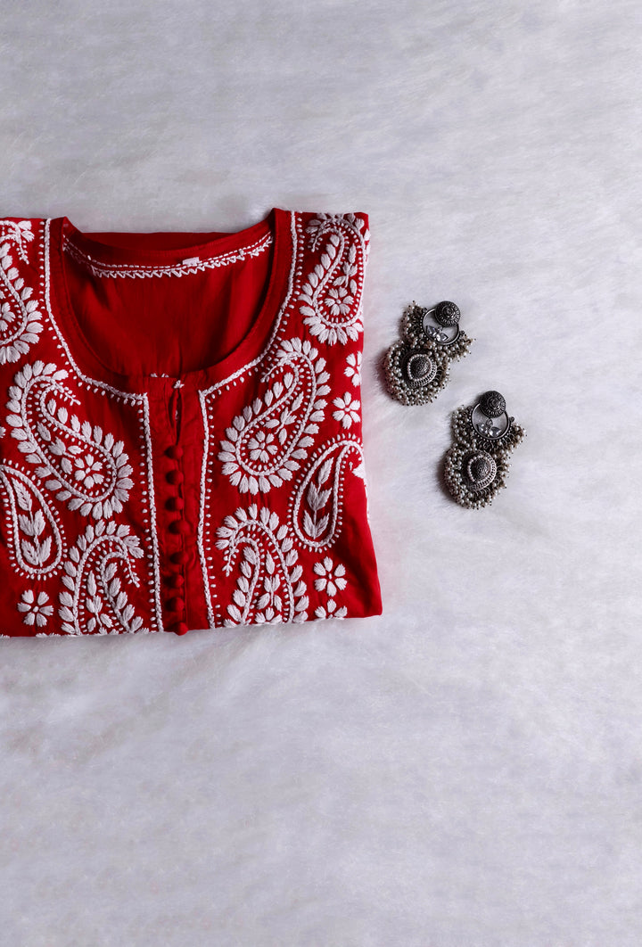 Red & White Cotton Kurta