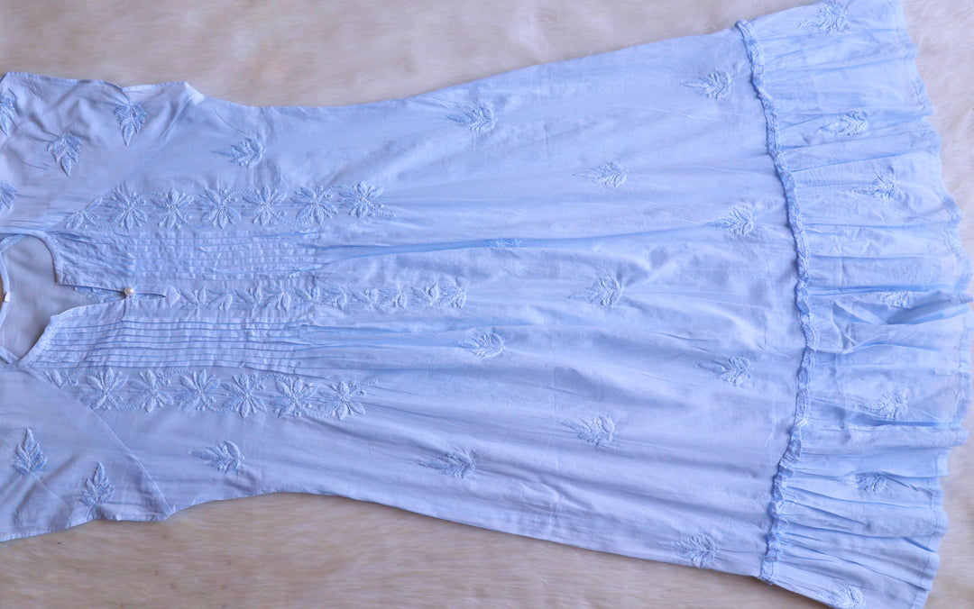 Noor Ice Blue Pure Cotton Midi Dress