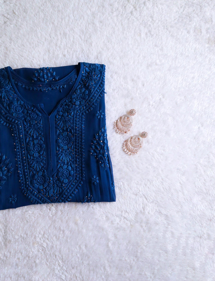 Hoor Royal Blue Viscose Georgette Kurta