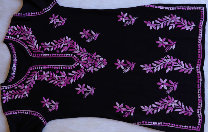 Maaham Black & Lavender Short Rayon Kurta - Noor Chikankari