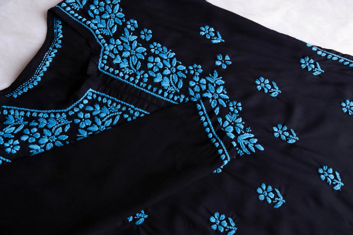 Gul-E-Jahaan Black & Royal Blue Short Rayon Kurta