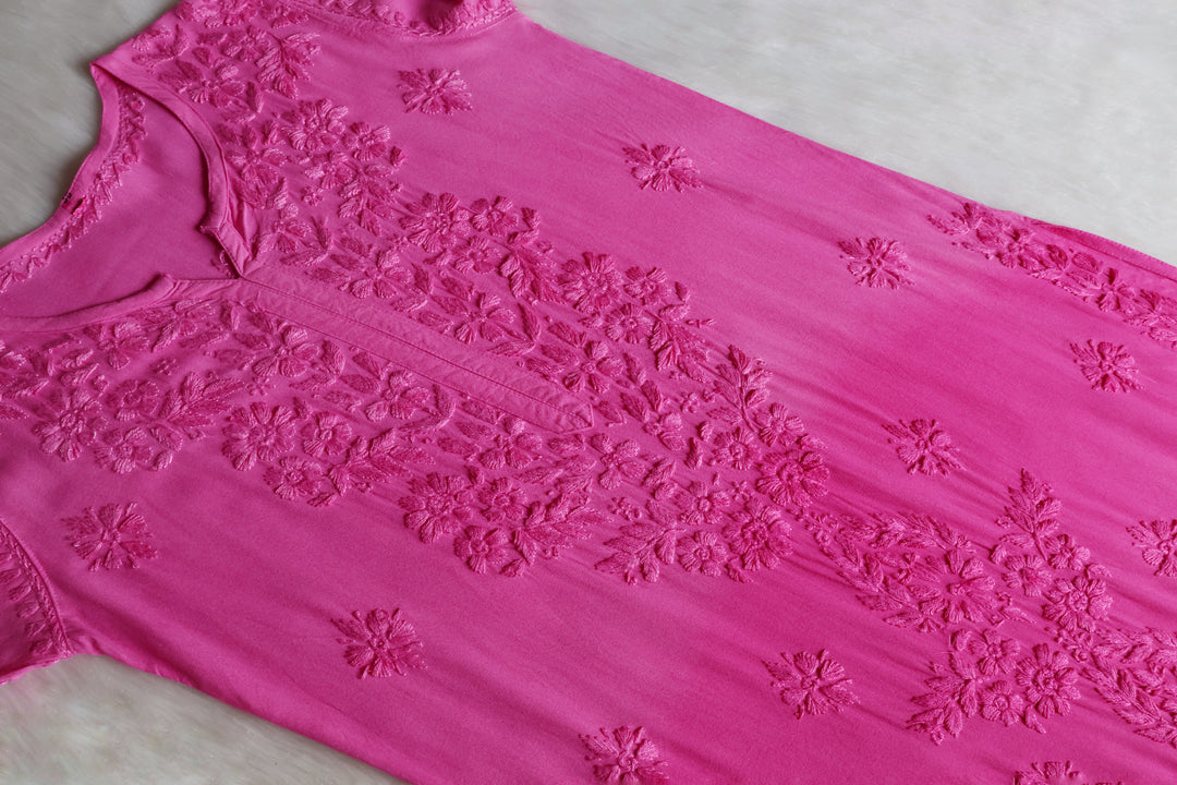 Sarah Baby Pink Long Ombre Rayon Kurta