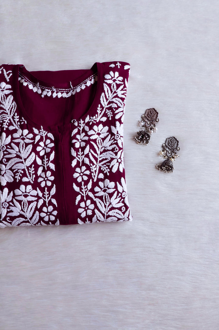 Maisha Deep Plum Scalloped Long Rayon Kurta