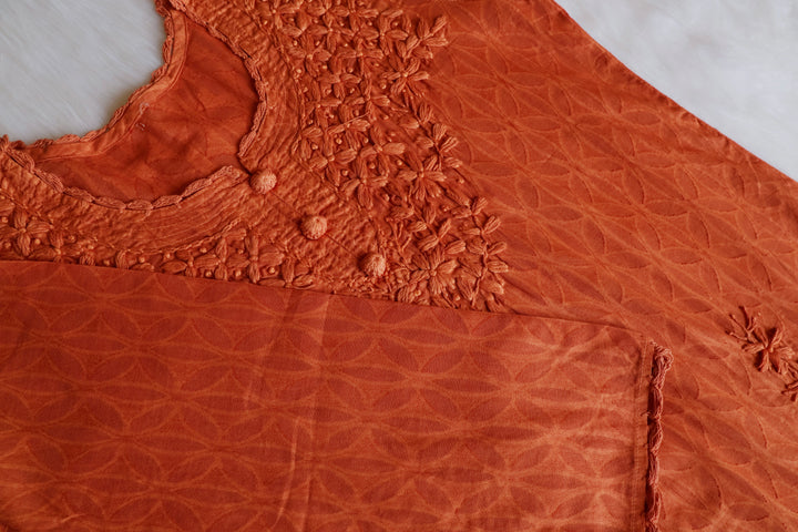 Zaina Saffron Short Jacquard Cotton kurta