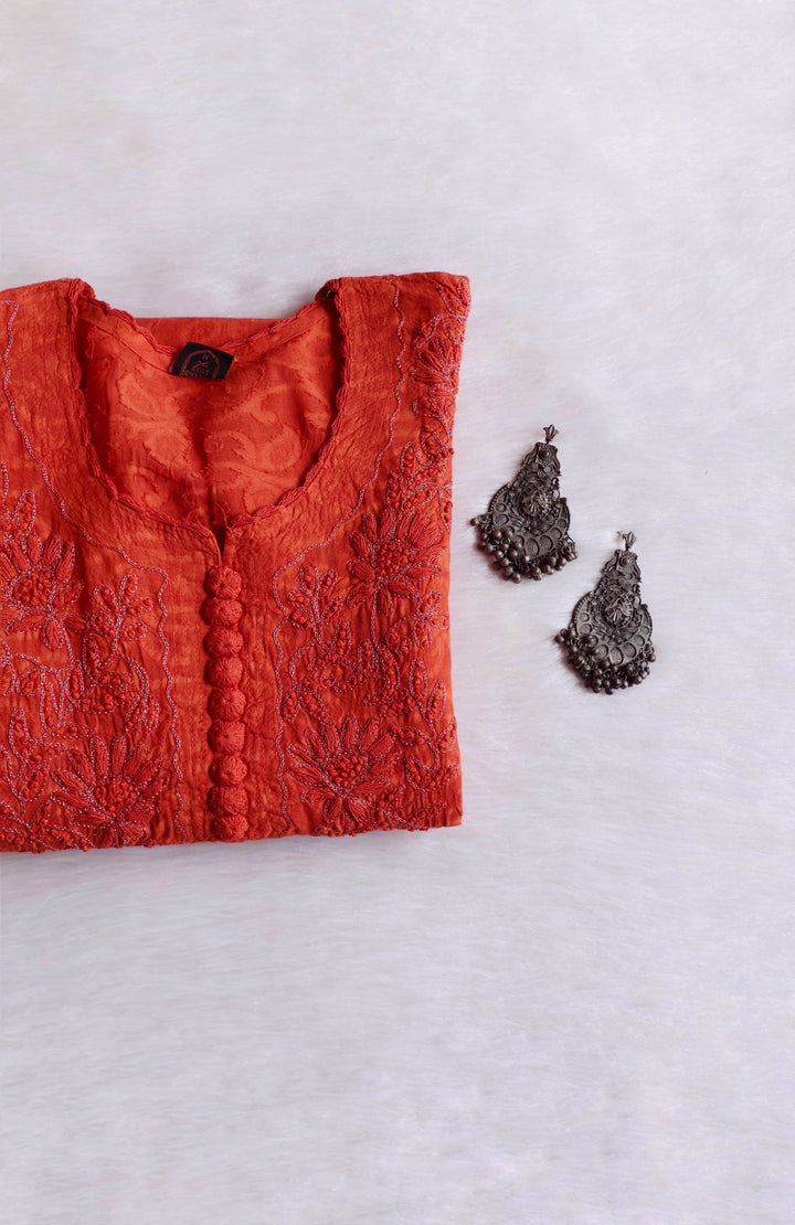 Saffron Long Jacquard Cotton kurta