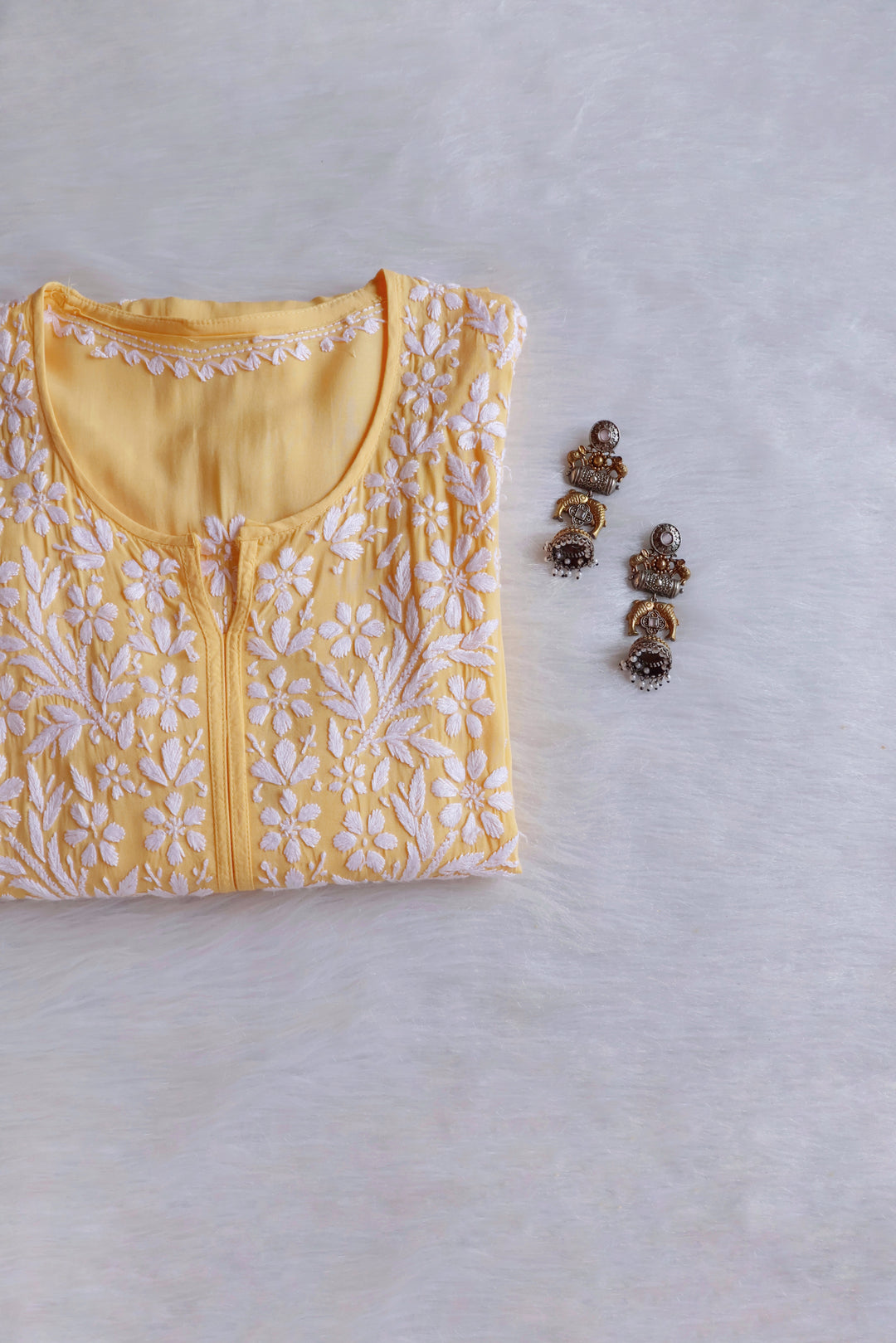 Zahrah Yellow Long Modal kurta - Noor Chikankari