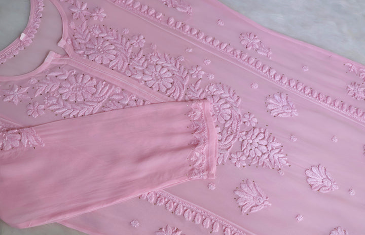 Heer Baby Pink Viscose Georgette Kurta