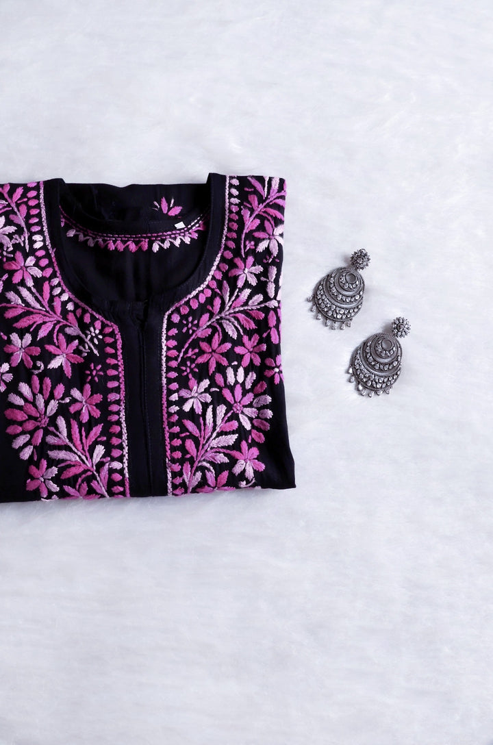 Laiba Black & Lavender Long Rayon kurta