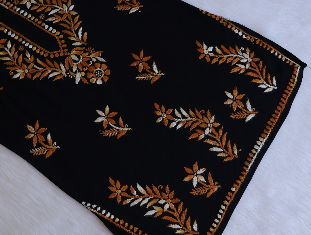 Maaham Black & Golden Beige Short Rayon Kurta - Noor Chikankari