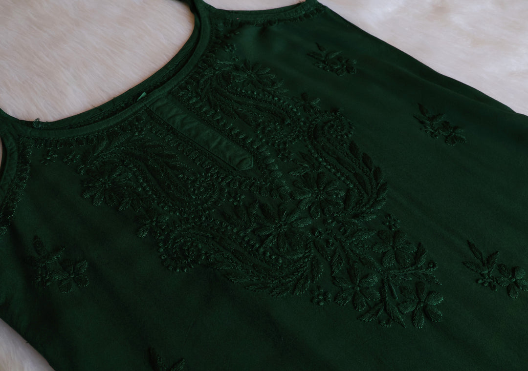 Hala Deep Green Blue Sleeveless Long Rayon Kurta