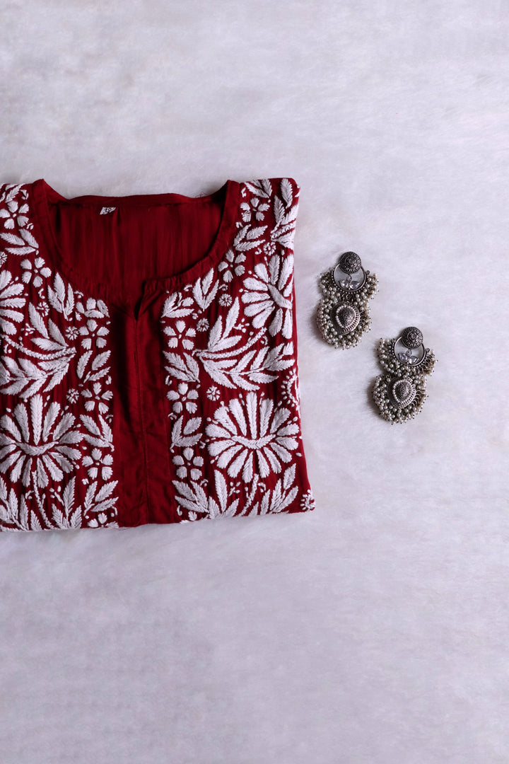 Mahnoor Maroon Long Modal Kurta