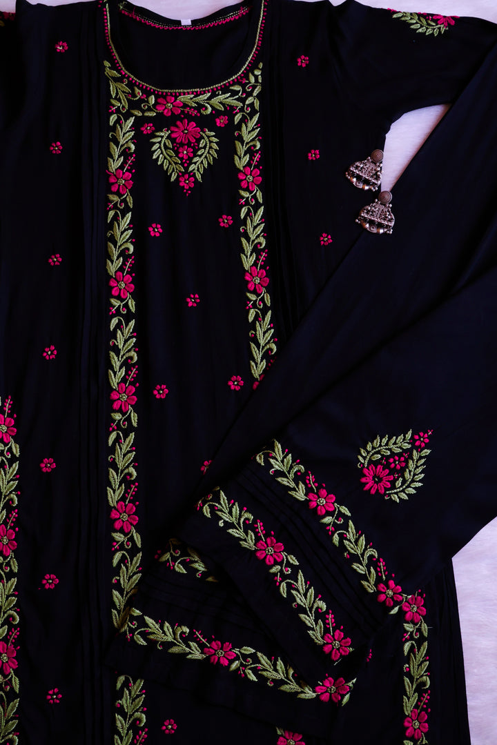 Firdaus Black & Deep Pink Modal Kurta Set