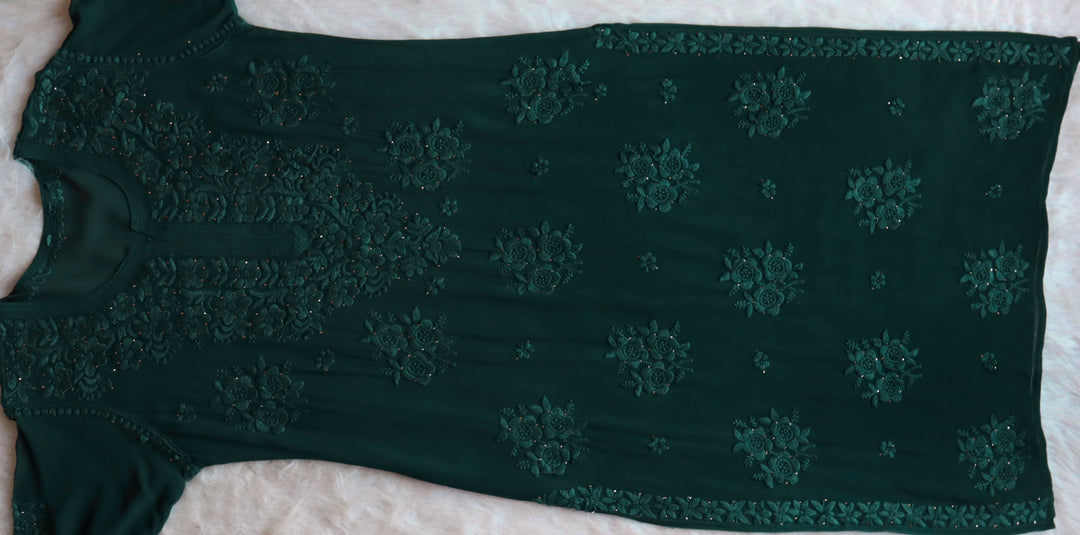 Hoor Emerald Green Viscose Georgette Kurta