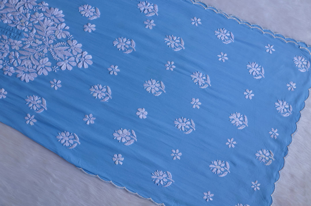 Maisha Ice Blue Scalloped Long Rayon Kurta