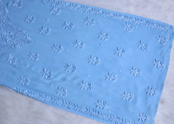 Zimra Ice Blue Viscose Sleeveless Set
