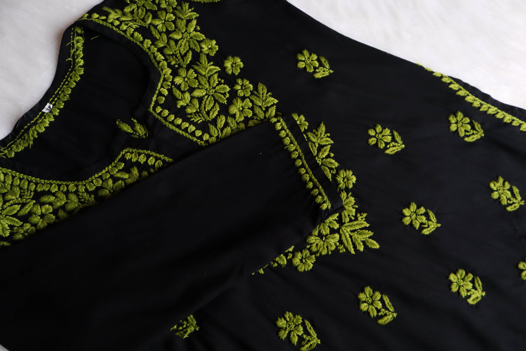 Gul-E-Jahaan Black & Olive Short Rayon Kurta