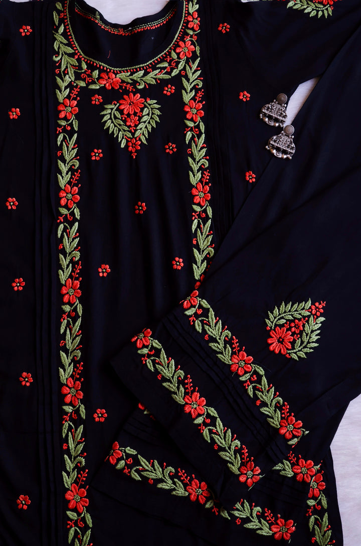 Firdaus Black & Saffron Modal Kurta Set