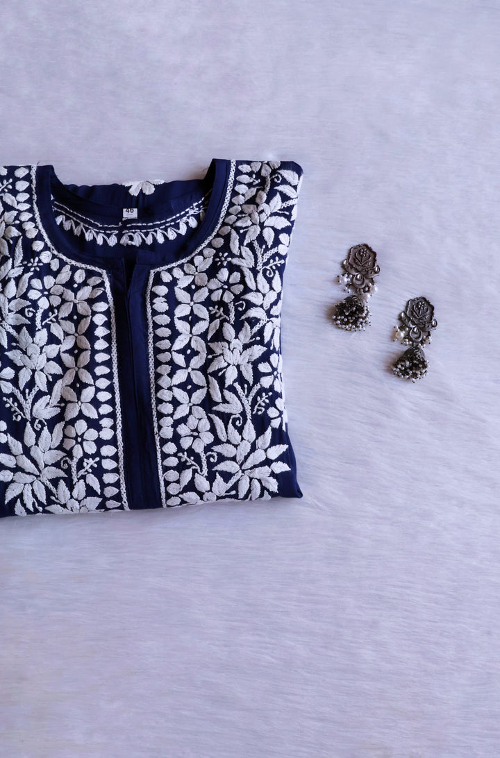 Hayaa Navy Blue Pure Modal Kurta