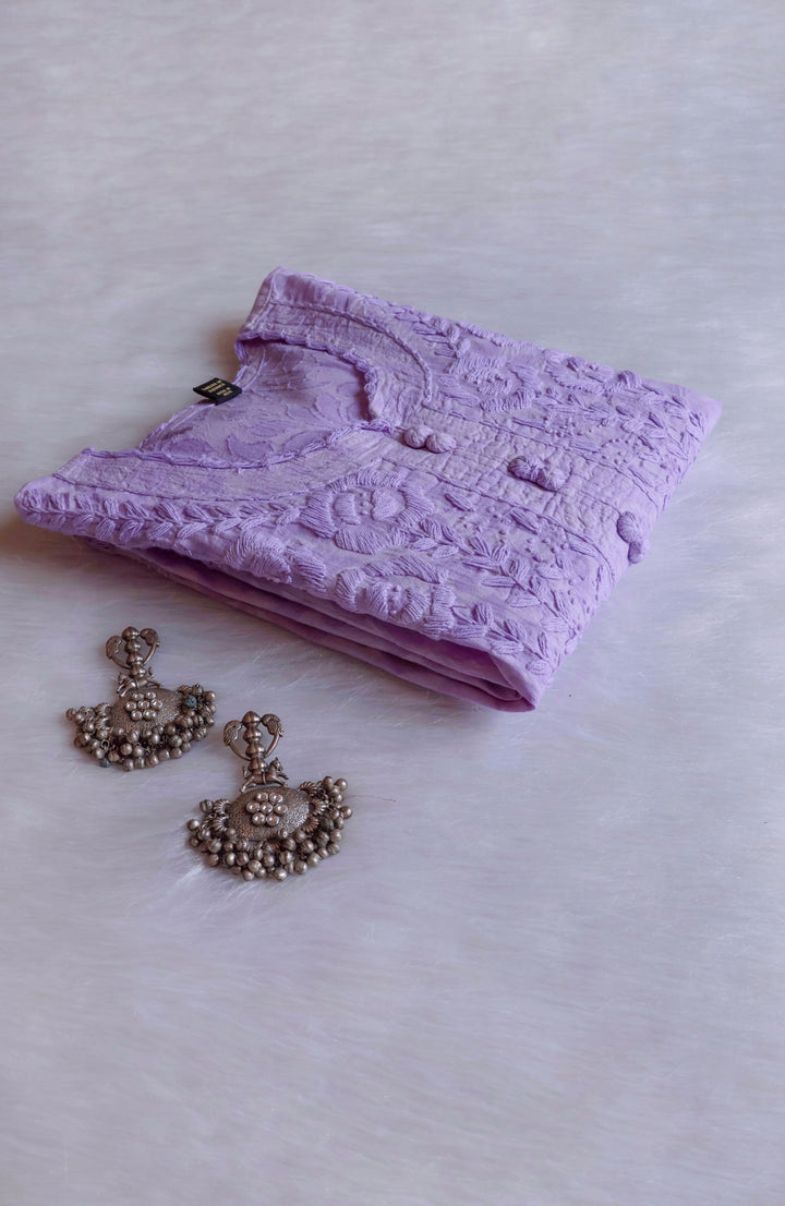 Lavender Long Jacquard Lace Cotton kurta