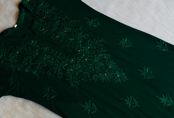 Naira Bottle Green Rayon Mukaish 3 Piece Set